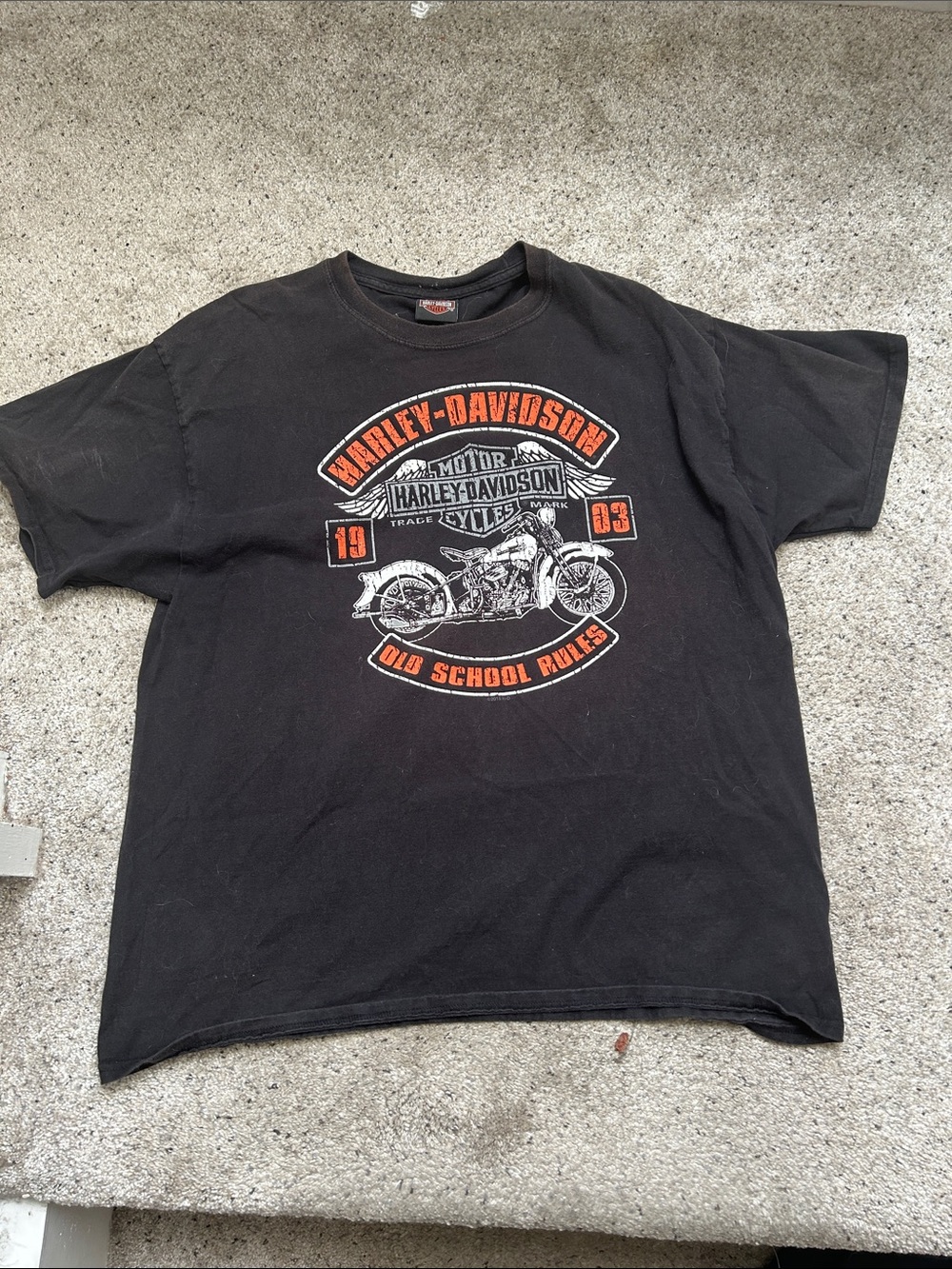 Harley-Davidson Black Tee with Orange & White mens xl